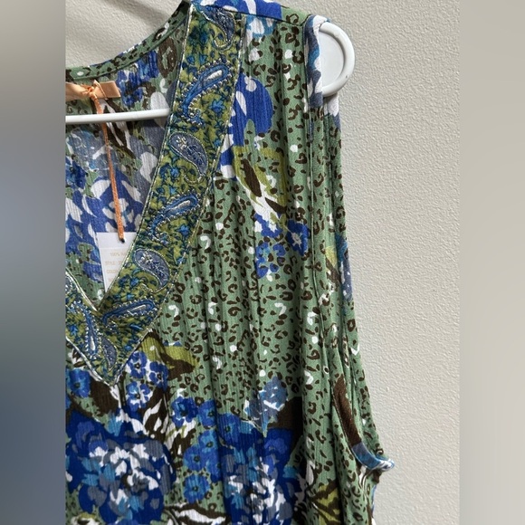 NEW La Cera Plus Size Sleeveless V-Neck Artistic Floral Dress Green Women’s 1X - Picture 10 of 13